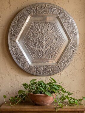 John Richard Large Tree of Life Silver Repousse Wall or Tabletop Charger 23"